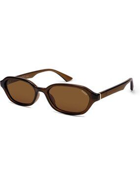 Women's Dark Brown Retro Rectangle Polarized Sunglasses Trendy Hexagon Narrow